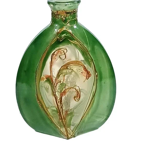 Antique French Glass Perfume Bottle Poss. Daum Nancy Jade Green 24k Gold Vintage - Picture 3 of 13